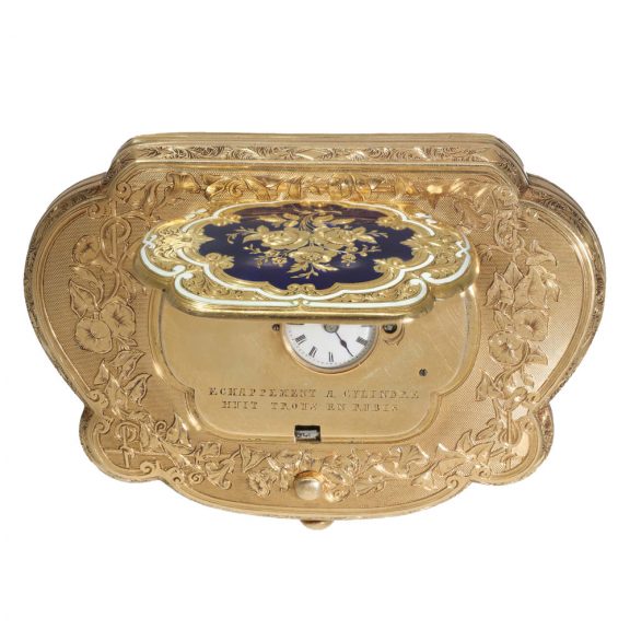 Swiss 18 carat gold and enamel purse with concealed watch Circa 1850 Swiss 18 carat gold and enamel purse with concealed watch Circa 1850