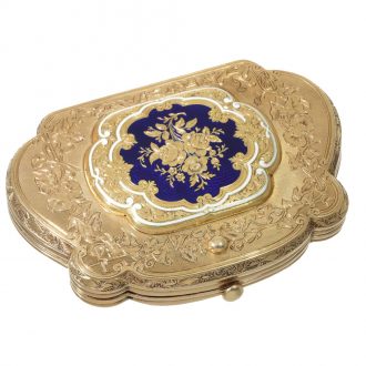 Swiss 18 carat gold and enamel purse with concealed watch Circa 1850