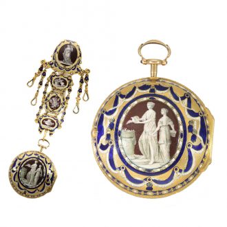 English 18 carat gold and enamel verge watch with chatelaine Circa 1775