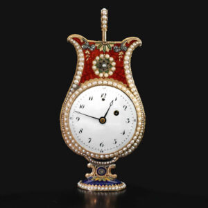 Swiss gold and enamel lyre form watch with repeater Circa 1790