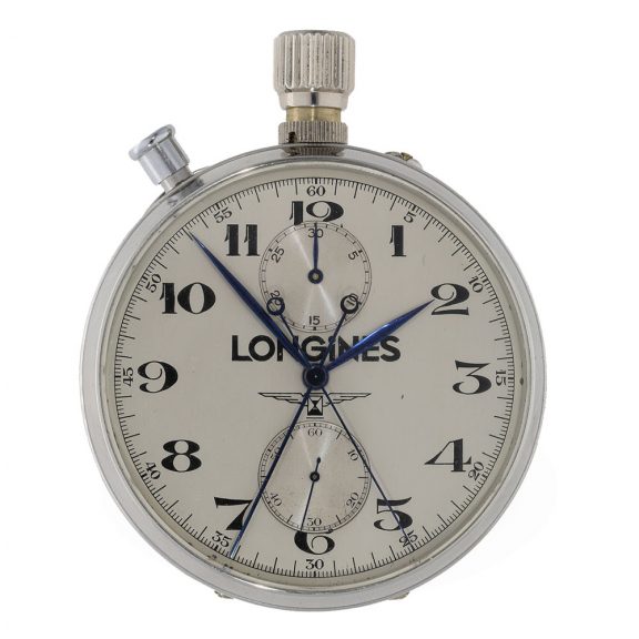 Swiss steel split seconds chronograph with lever escapement Circa 1953