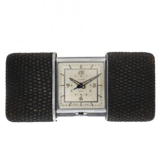 Swiss metal Ermeto Pullman eight day travel watch Circa 1955