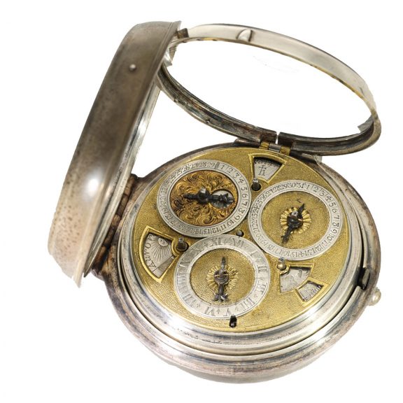 English silver pair cased highly complicated verge watch Circa 1690 English silver pair cased highly complicated verge watch Circa 1690