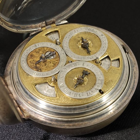 English silver pair cased highly complicated verge watch Circa 1690 English silver pair cased highly complicated verge watch Circa 1690