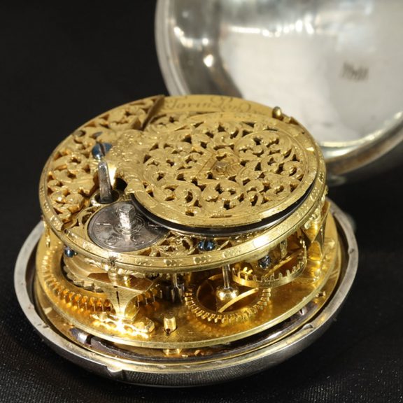 English silver pair cased highly complicated verge watch Circa 1690 English silver pair cased highly complicated verge watch Circa 1690
