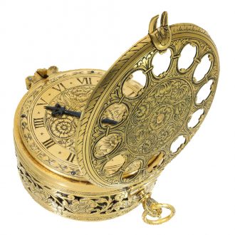 German important gilded brass coach watch with self strike Circa 1670