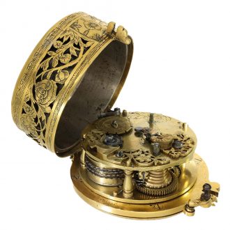 German important gilded brass coach watch with self strike Circa 1670