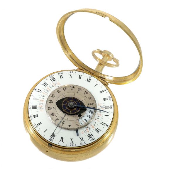 English gilt astronomical pocket watch with tide indicator Circa 1790 English gilt astronomical pocket watch with tide indicator Circa 1790