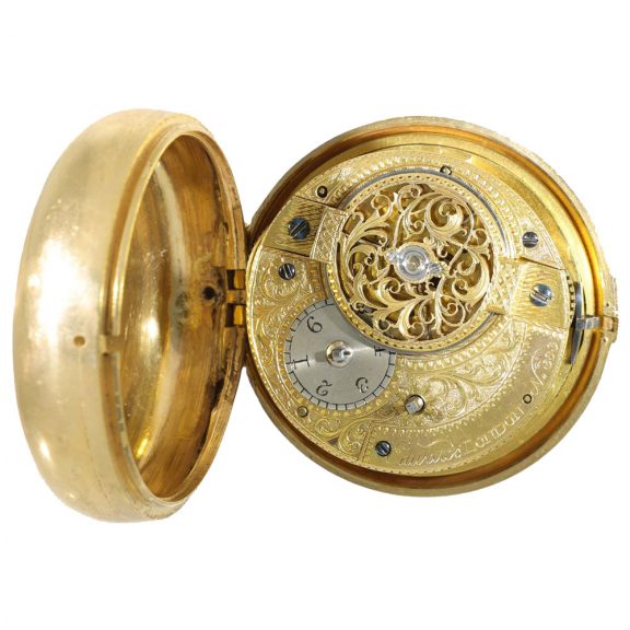 English gilt astronomical pocket watch with tide indicator Circa 1790 English gilt astronomical pocket watch with tide indicator Circa 1790