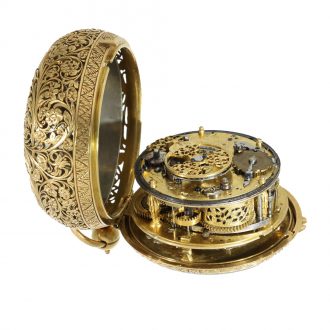 French gold complicated coach clock with a verge escapement Circa 1675