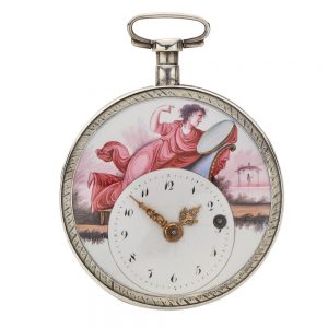 Hungarian silver verge watch with polychrome scene Circa 1800