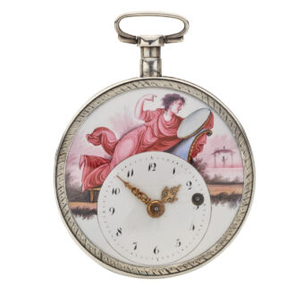 Hungarian silver verge watch with polychrome scene Circa 1800