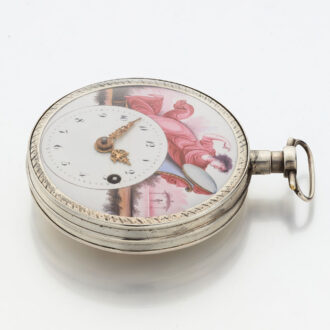 Hungarian silver verge watch with polychrome scene Circa 1800