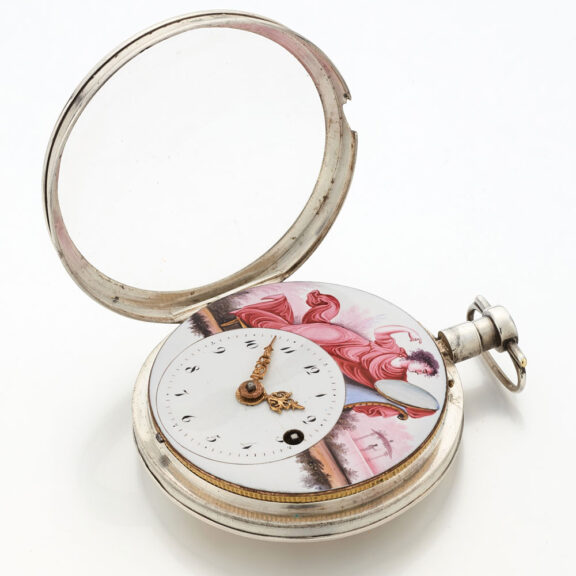 Hungarian silver verge watch with polychrome scene Circa 1800 Hungarian silver verge watch with polychrome scene Circa 1800