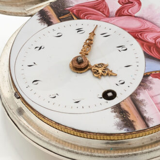 Hungarian silver verge watch with polychrome scene Circa 1800Hungarian silver verge watch with polychrome scene Circa 1800