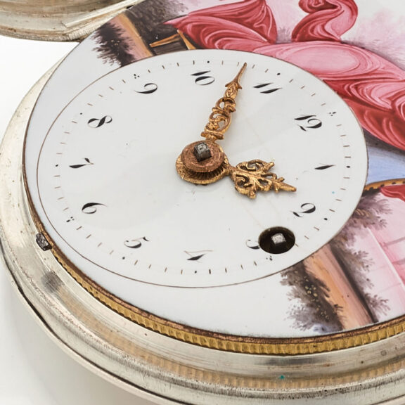 Hungarian silver verge watch with polychrome scene Circa 1800 Hungarian silver verge watch with polychrome scene Circa 1800Hungarian silver verge watch with polychrome scene Circa 1800