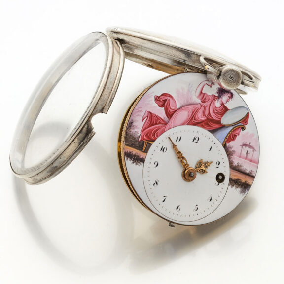 Hungarian silver verge watch with polychrome scene Circa 1800 Hungarian silver verge watch with polychrome scene Circa 1800