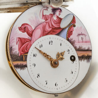Hungarian silver verge watch with polychrome scene Circa 1800