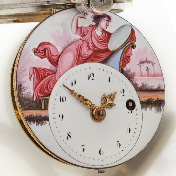 Hungarian silver verge watch with polychrome scene Circa 1800 Hungarian silver verge watch with polychrome scene Circa 1800