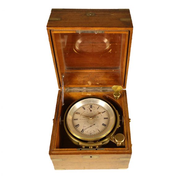 Fine Swiss brass marine chronometer with power reserve Circa 1908