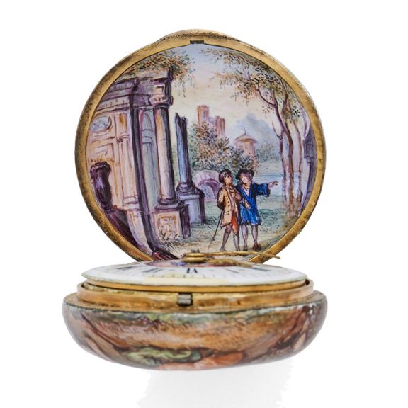 Austrian gold watch with painted enamel scenes Circa 1810 Austrian gold watch with painted enamel scenes Circa 1810