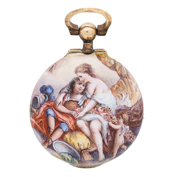 Austrian gold watch with painted enamel scenes Circa 1810 Austrian gold watch with painted enamel scenes Circa 1810