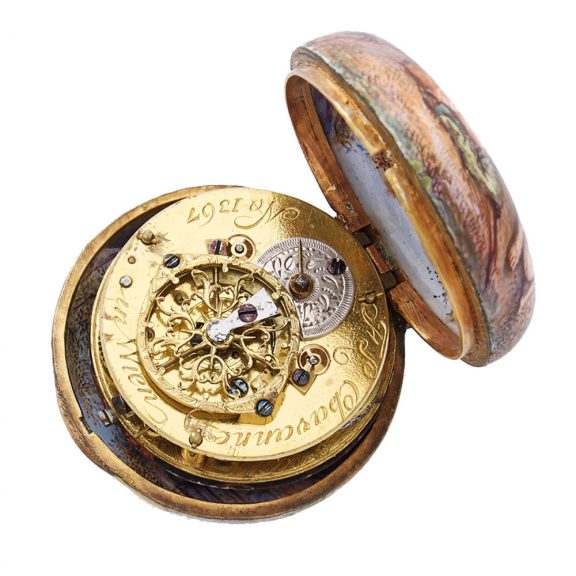 Austrian gold watch with painted enamel scenes Circa 1810 Austrian gold watch with painted enamel scenes Circa 1810