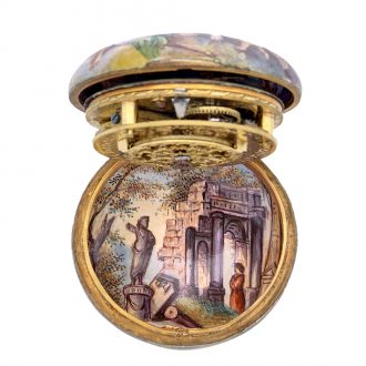 Austrian gold watch with painted enamel scenes Circa 1810