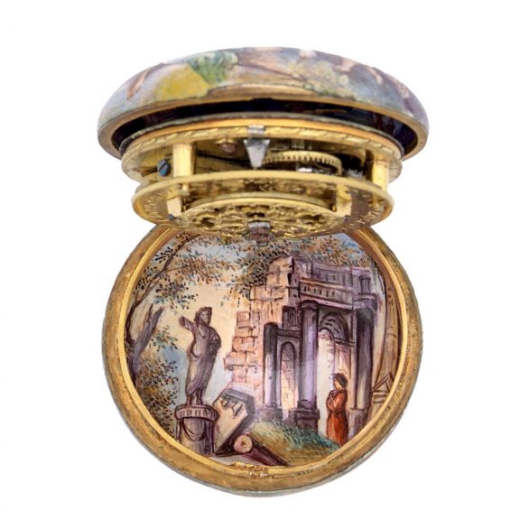 Austrian gold watch with painted enamel scenes Circa 1810 Austrian gold watch with painted enamel scenes Circa 1810