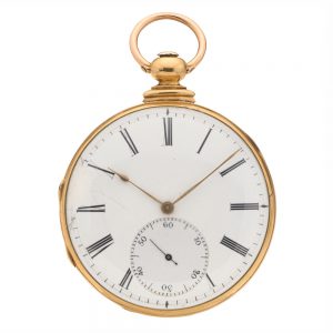 English 18K gold open faced lever pocket watch Circa 1850