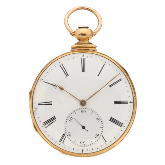 English 18K gold open faced lever pocket watch Circa 1850