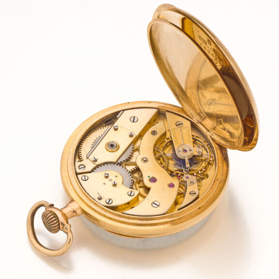 Swiss gold dress watch without second, polished case Circa 1890 Swiss gold dress watch without second, polished case Circa 1890