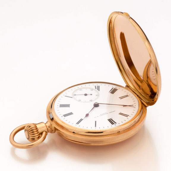 Fine Swiss 18 carat gold hunting cased pocket watch Circa 1877 Fine Swiss 18 carat gold hunting cased pocket watch Circa 1877