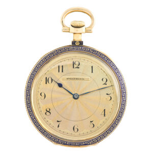Swiss yellow gold & enamel keyless dress watch for Spaulding & Co. Circa 1910