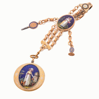Gold French enamel split pearls verge watch Circa 1790