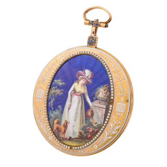 Gold French enamel split pearls verge watch Circa 1790 Gold French enamel split pearls verge watch Circa 1790
