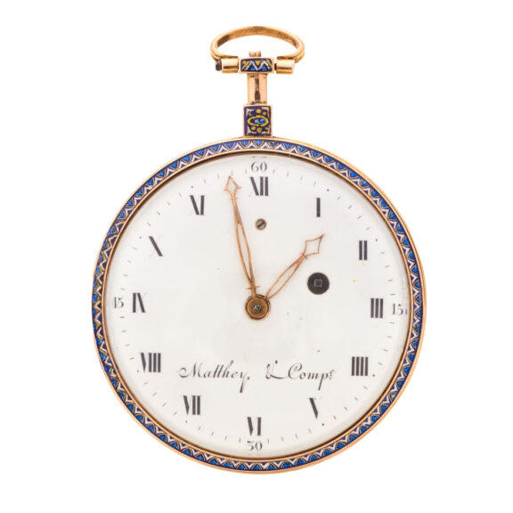 Gold French enamel split pearls verge watch Circa 1790 Gold French enamel split pearls verge watch Circa 1790