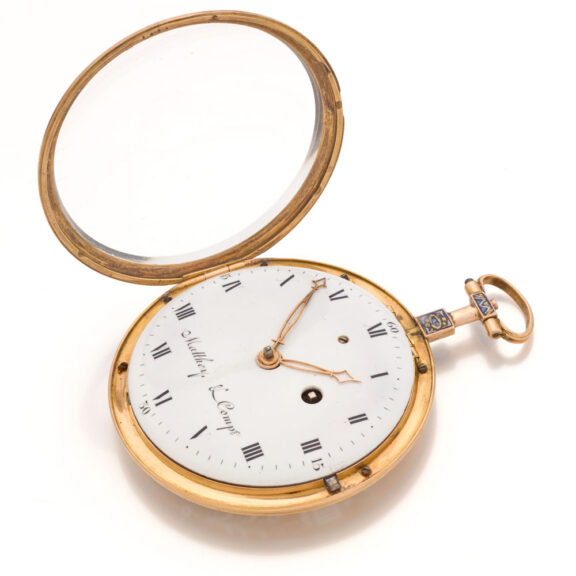 Gold French enamel split pearls verge watch Circa 1790 Gold French enamel split pearls verge watch Circa 1790
