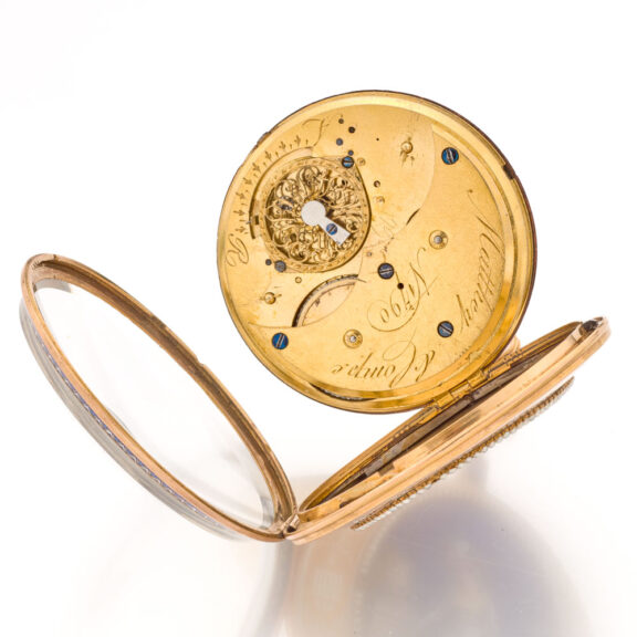 Gold French enamel split pearls verge watch Circa 1790 Gold French enamel split pearls verge watch Circa 1790