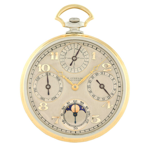 Elegant Swiss thin Art Deco keyless yellow and white gold pocket watch Circa 1920