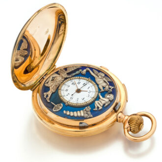Swiss quarter repeater and chronograph with Jacquemart Circa 1900