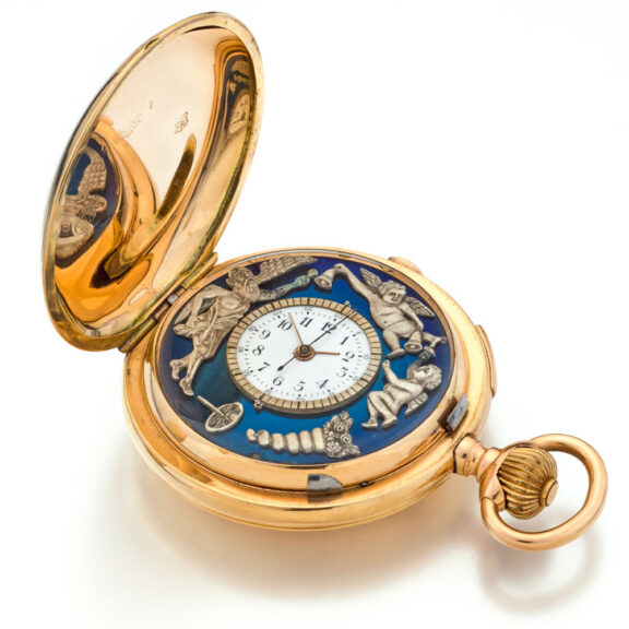Swiss quarter repeater and chronograph with Jacquemart Circa 1900 Swiss quarter repeater and chronograph with Jacquemart Circa 1900