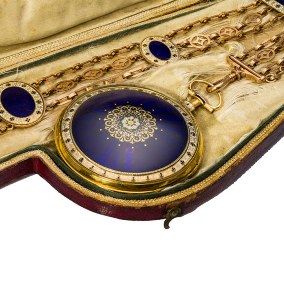 English gold and enamel watch with chatelaine Circa 1785 English gold and enamel watch with chatelaine Circa 1785
