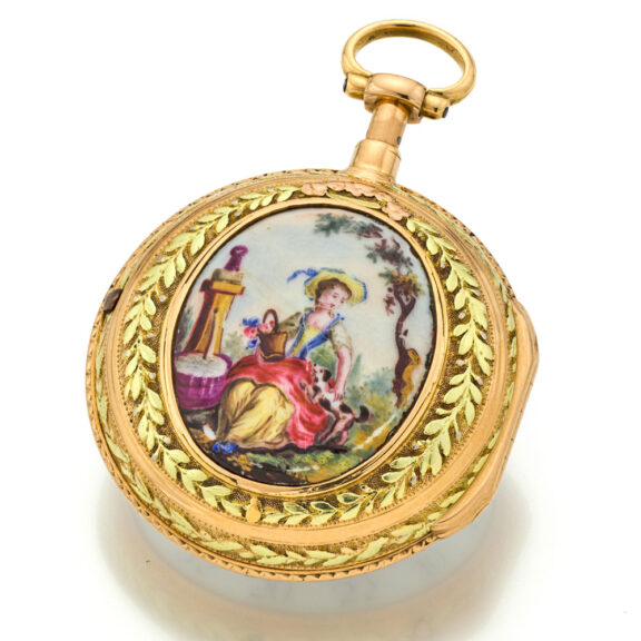 455-aFine French gold and enamel repeater à toc verge Circa 1780 Fine French gold and enamel repeater à toc verge Circa 1780
