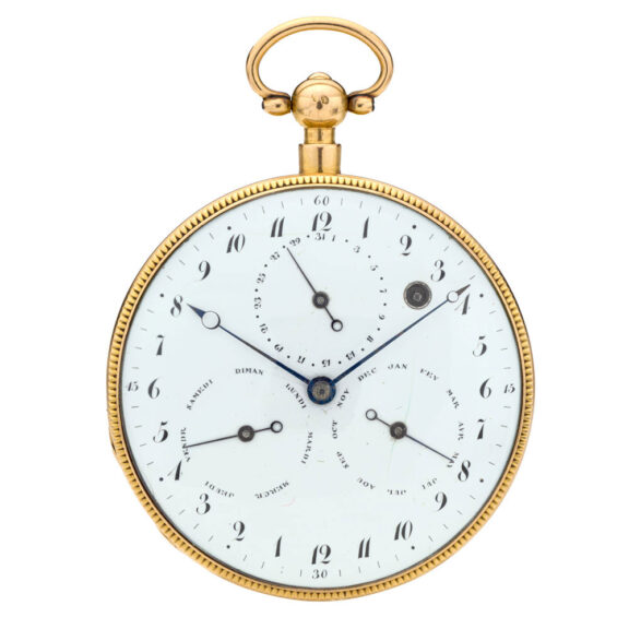 French gold verge with calendar and repetition Circa 1800 French gold verge with calendar and repetition Circa 1800