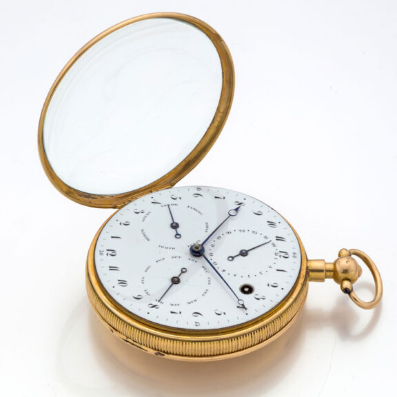 French gold verge with calendar and repetition Circa 1800 French gold verge with calendar and repetition Circa 1800