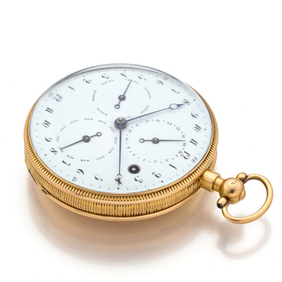 French gold verge with calendar and repetition Circa 1800 French gold verge with calendar and repetition Circa 1800