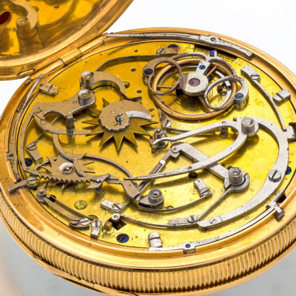 French gold verge with calendar and repetition Circa 1800 French gold verge with calendar and repetition Circa 1800