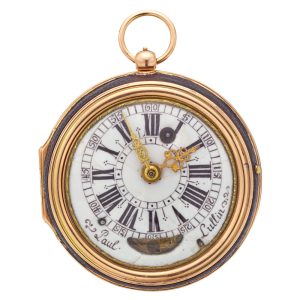 Very rare English gold verge in a glazed leather case Circa 1700