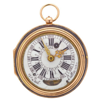 Very rare English gold verge in a glazed leather case Circa 1700